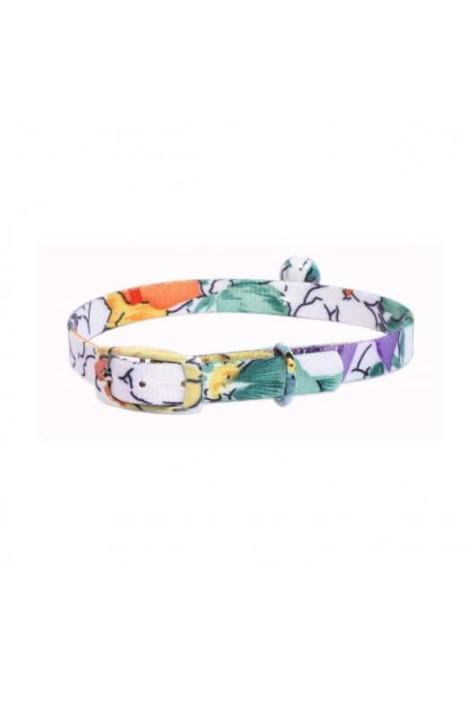 COLLAR GATO FLORES CON CASCABEL VERDE