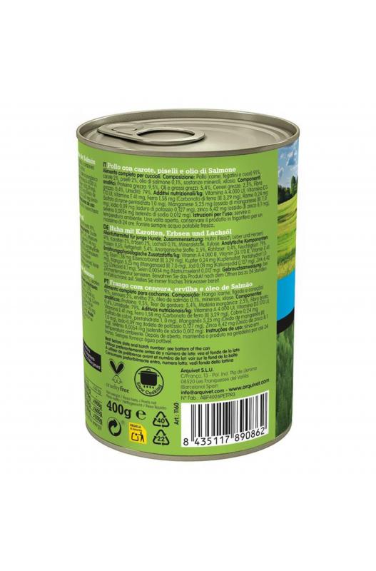 LATA Arquivet JUNIOR pollo, zanahorias, guisantes y aceite de salmón 400gr