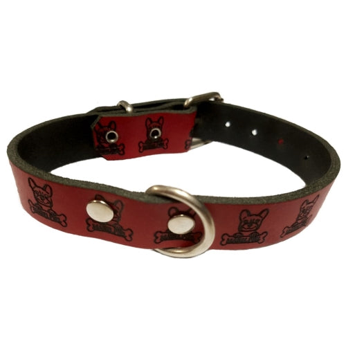 COLLAR CUERO GRABADO ROJO BULLDOG