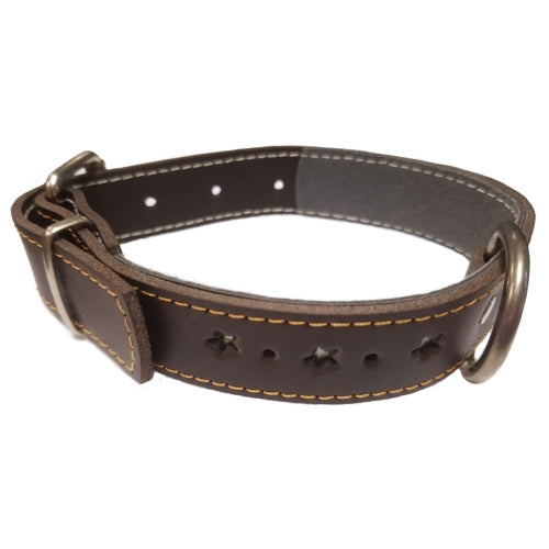 COLLAR CUERO COMBINADO MARRON ESTRELLAS
