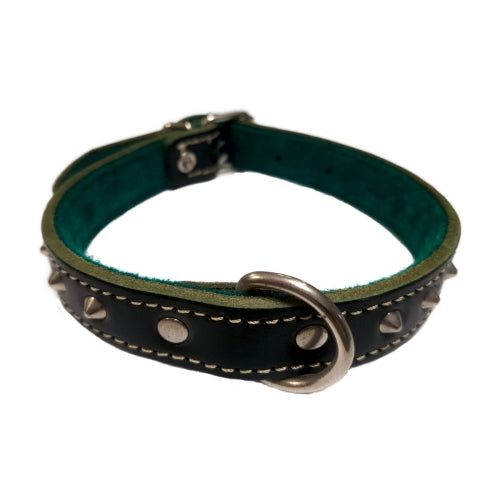 COLLAR CUERO VERDE  CON  PINCHOS