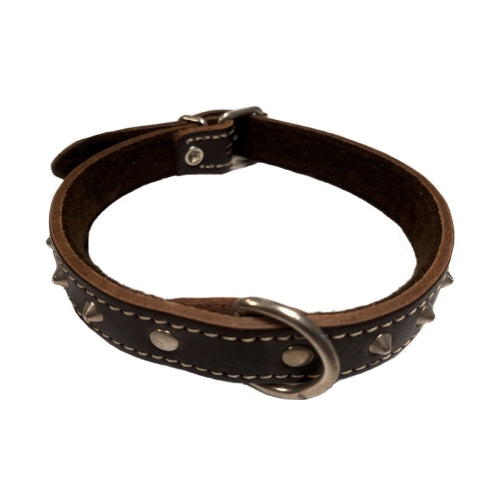 COLLAR CUERO NEGRO Y MARRÓN   CON  PINCHOS