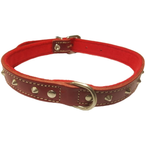 COLLAR CUERO ROJO CON  PINCHOS