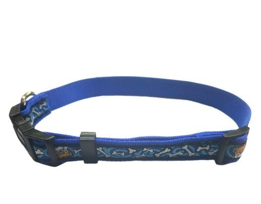 COLLAR NYLON BULL DOG HUESOS AZUL