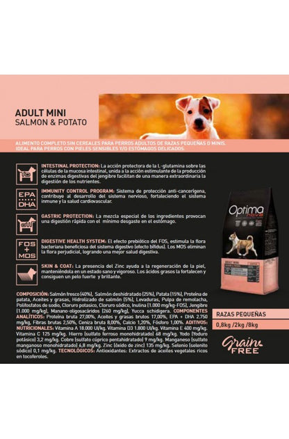 PIENSO OPTIMA NOVA ADULT MINI SALMON GLUTEN FREE 8KG